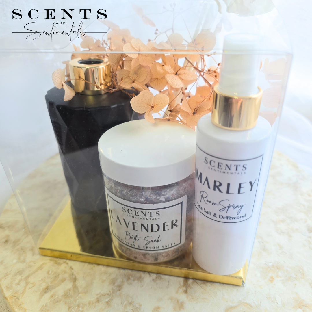 Diffuser + Room Spray + Bath Soak Clear Box