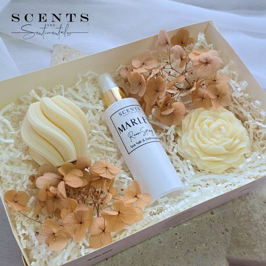 Room Spray + PEONY + SMALL SWIRL Pillars TRIO